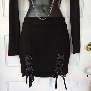 Faux suede bodycon mini skirt with ribbon corset lacing SO GORGEOUS!